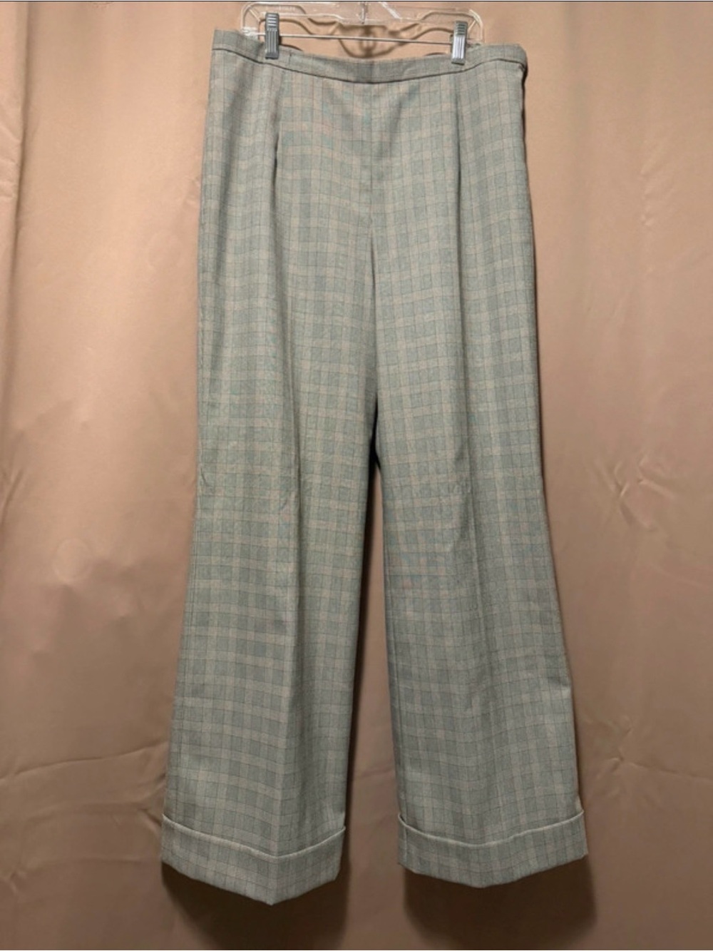 Talbots Petites Plaid Wide Leg Cuffed Trousers, Size 12